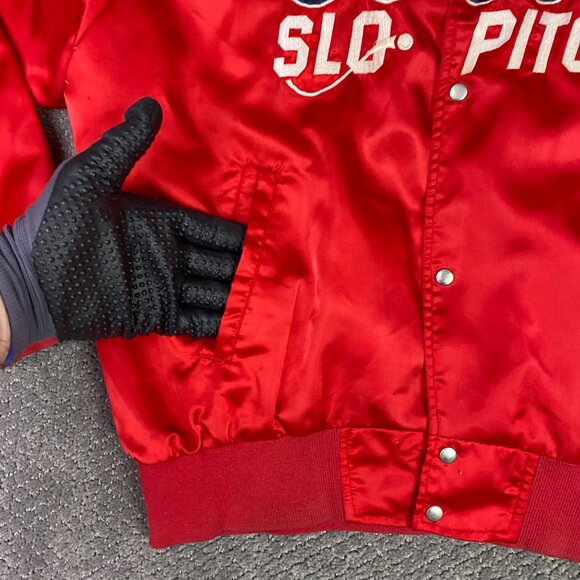 Vintage Coors Slo Pitch Satin Jacket Men's XL Fits Large Red Snap Beer Molson - Picture 3 of 15